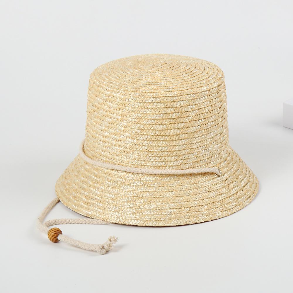 European and American fashion windproof rope straw straw hat spring and summer sunshade bucket hat beach vacation sunscreen basin hat with chin rope