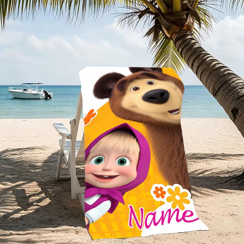 Customizable personalized beach towels Masha and the Bear themed designs.Suitable for the beach, yoga, sports;ideal as beach accessories