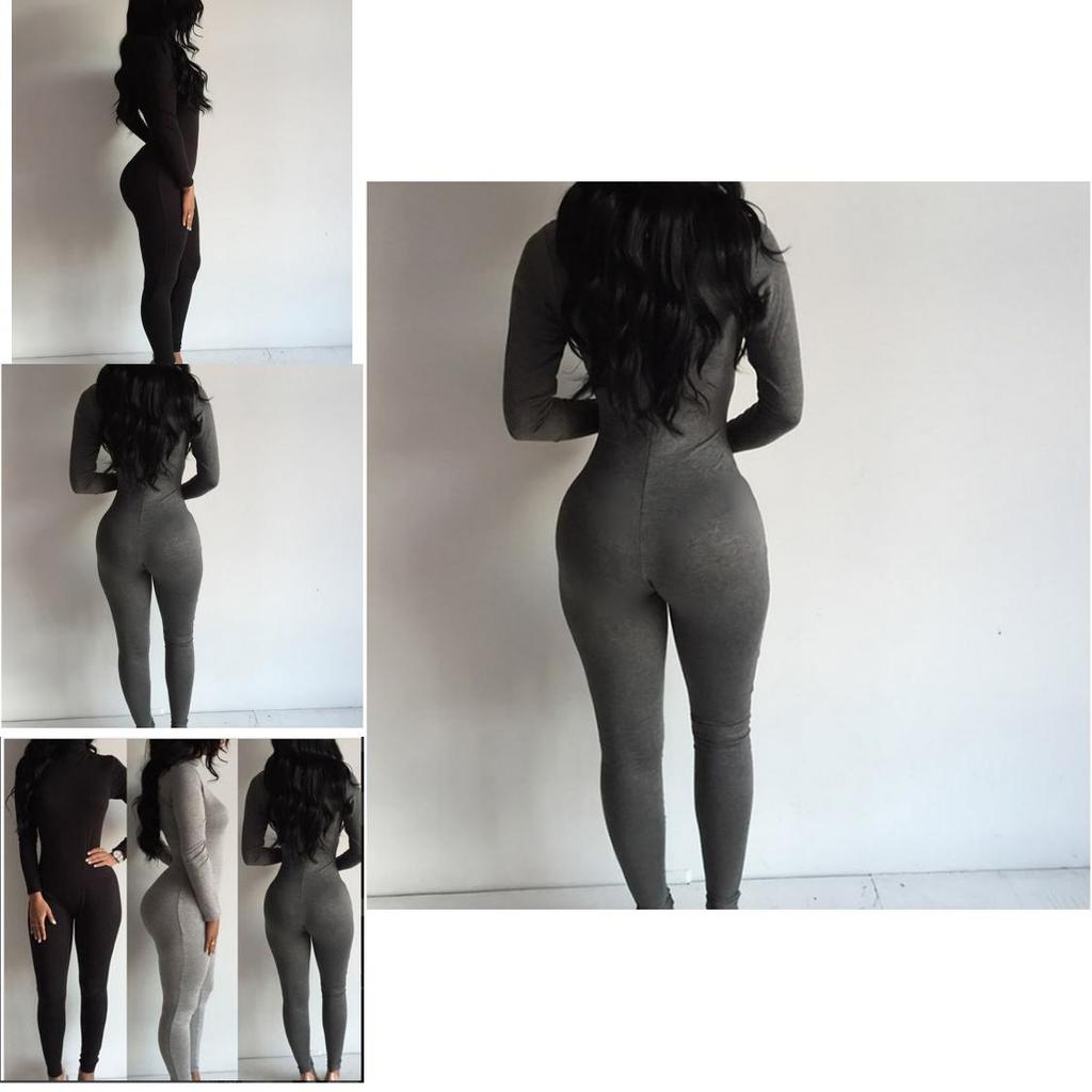 Casual Long Women Sleeve Turtleneck Bodycon Romper Jumpsuit Bodysuit Long Pants
