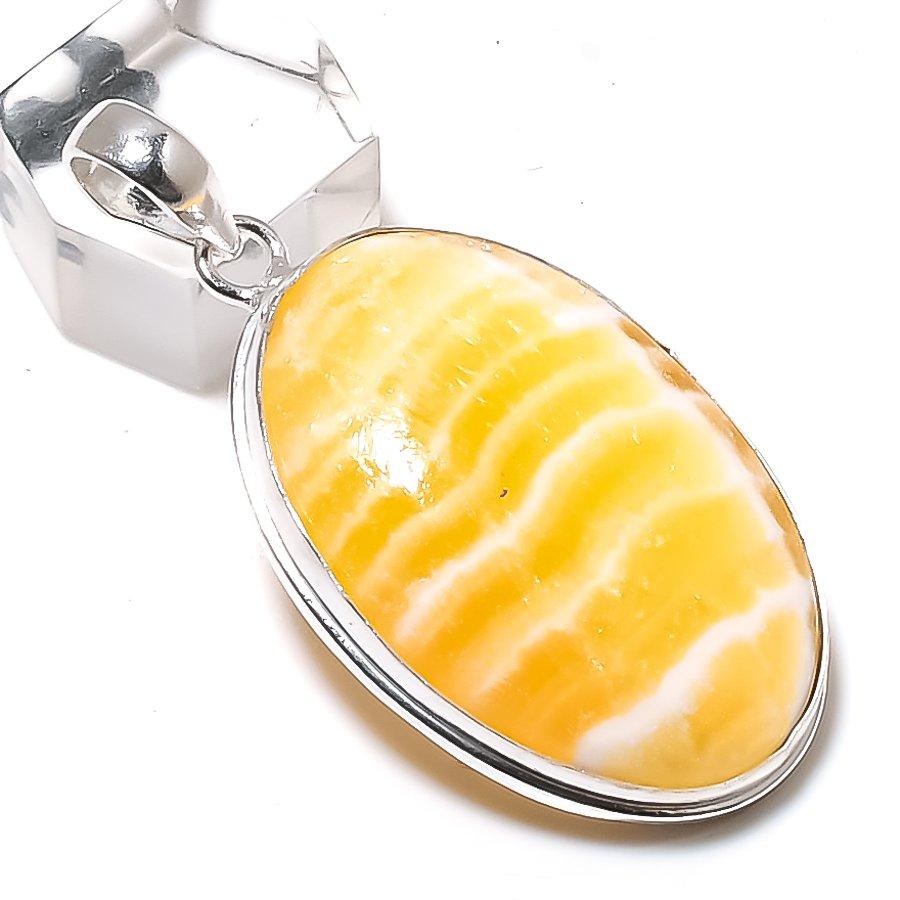 Yellow Septarian Gemstone 925 Sterling Silver Jewelry Pendant 2.21" V2g77
