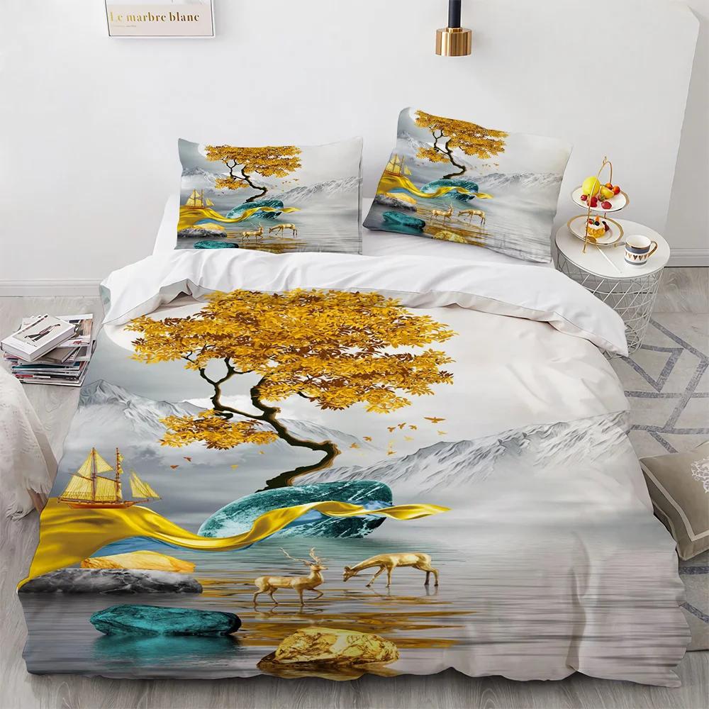 Deer Duvet Cover Set Wild Animals Flowers Pattern Polyester Bedding Set King Twin Full Size Comforter Cover For Kids Boys Girls