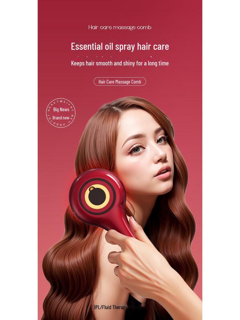 Электрический скальп-массажер: Трансграничная расческа-спрей Essence Oil с красным и синим светом для роста и ухода за волосами