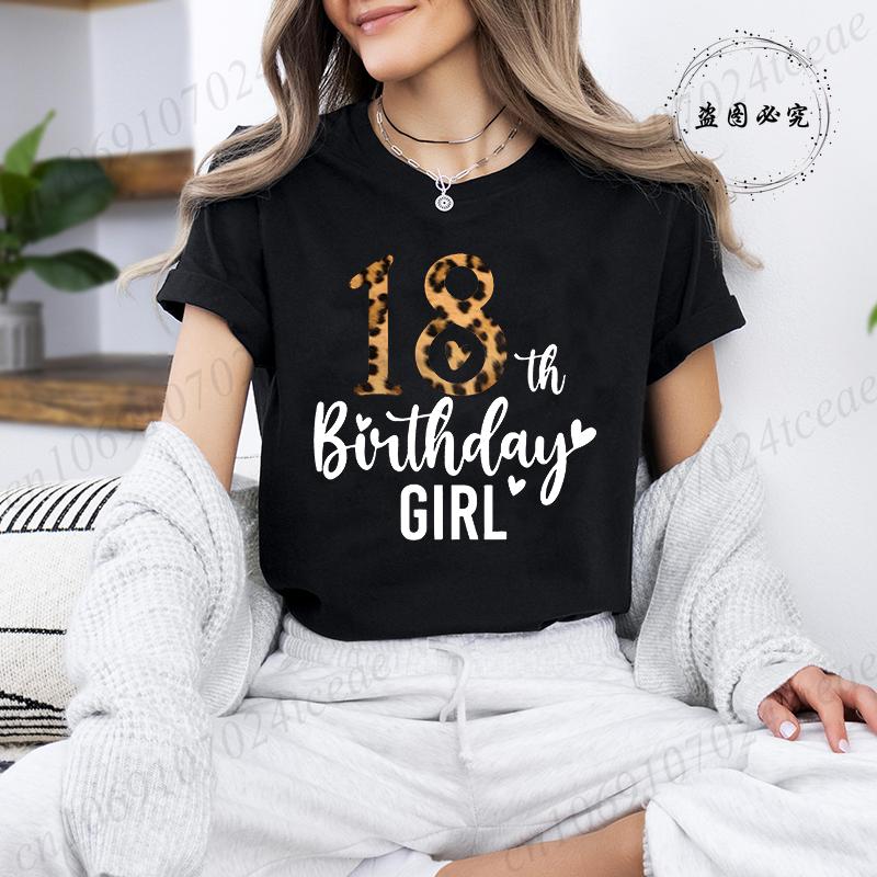 Unisexs Funny Short Sleeve Shirt Its My 18th Birthday Leopard Printed TShirts Round Neck Tee Shirt Birthday Party Girls Tops
