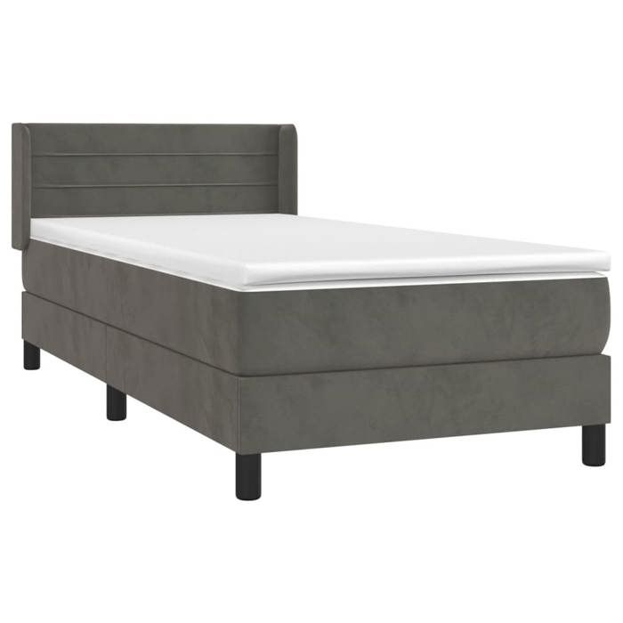 3130992 vidaXL Divan Bed and Mattress Dark Grey 90x190 Cm Velvet