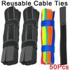 50PCS Reusable Cable Ties Hook and Loop Fastener Cable Tape Cord Tie Self-Adhesive Securing Straps Organizer Cable Management