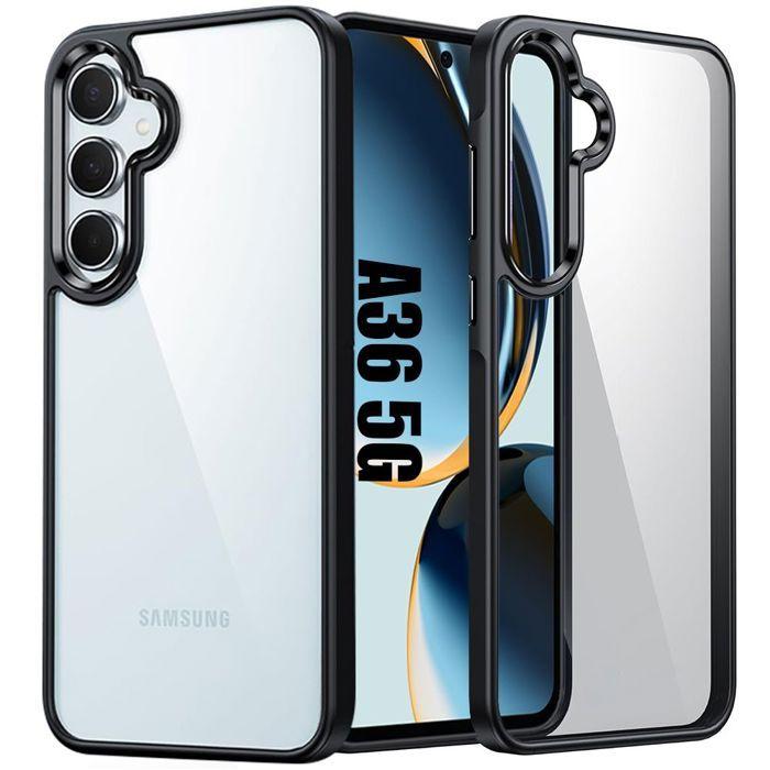 Protective Case - BOOLING - for Samsung Galaxy A36 5G - Shockproof - Black Silicone - Transparent PC Back