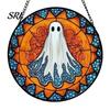 Horror Party Atmosphere Supplies Retro Halloween Pendant, Ghost/Bat/Spider Web/Pumpkin Head Print, Acrylic Disc Wall Decor Vintage Hanging Ornament