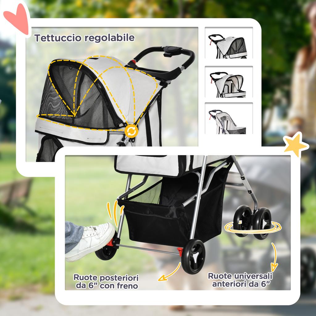 Folding Dog Stroller with 3 Nets and Zipper, Made of Iron and Oxford Fabric, 77x45x99.5 cm, Grey