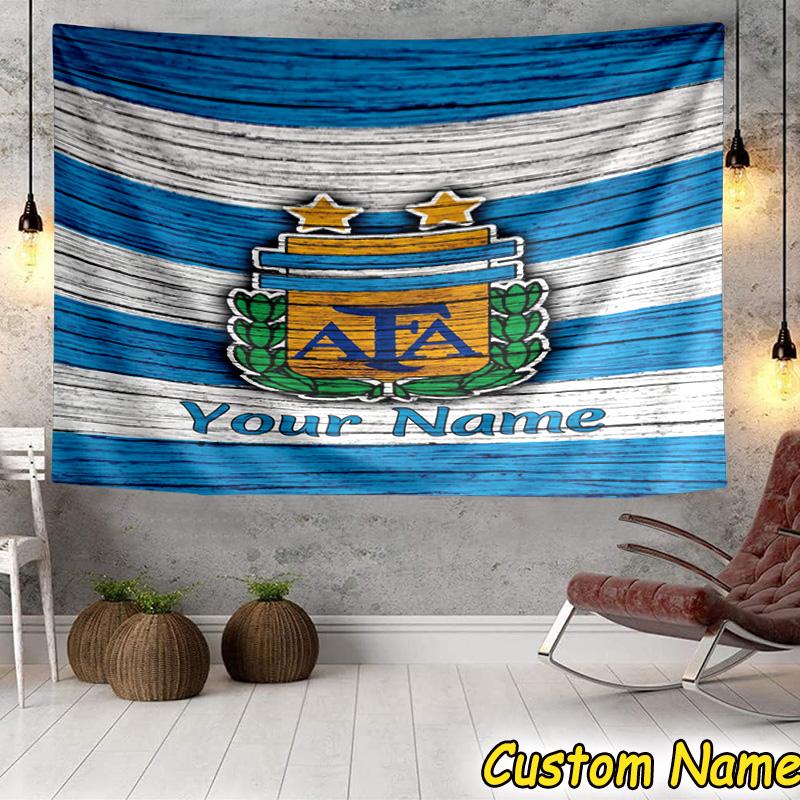 Custom Name Argentina Football Crest Tapestry Room Decoration Wall Hanging for Living Room Bedroom, dormitory, Birthday and Christmas gifts