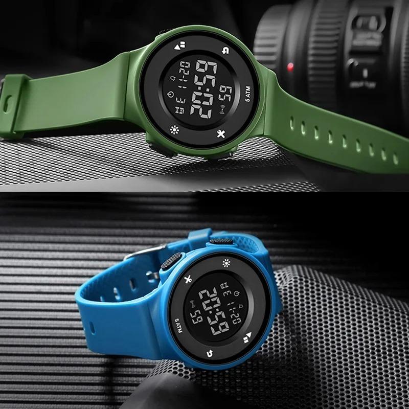 Мужские спортивные часы с круглым циферблатом, светодиодные цифровые часы, светящиеся, водонепроницаемые, многофункциональные часы, наручные часы для активного отдыха и военных для мужчин