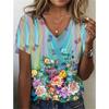 Fashion Women'S T-Shirt 3d Flowers Print Clothing V-Neck Short Sleeve Tops Summer Harajuku Ladies Pullover Oversized Female Tees