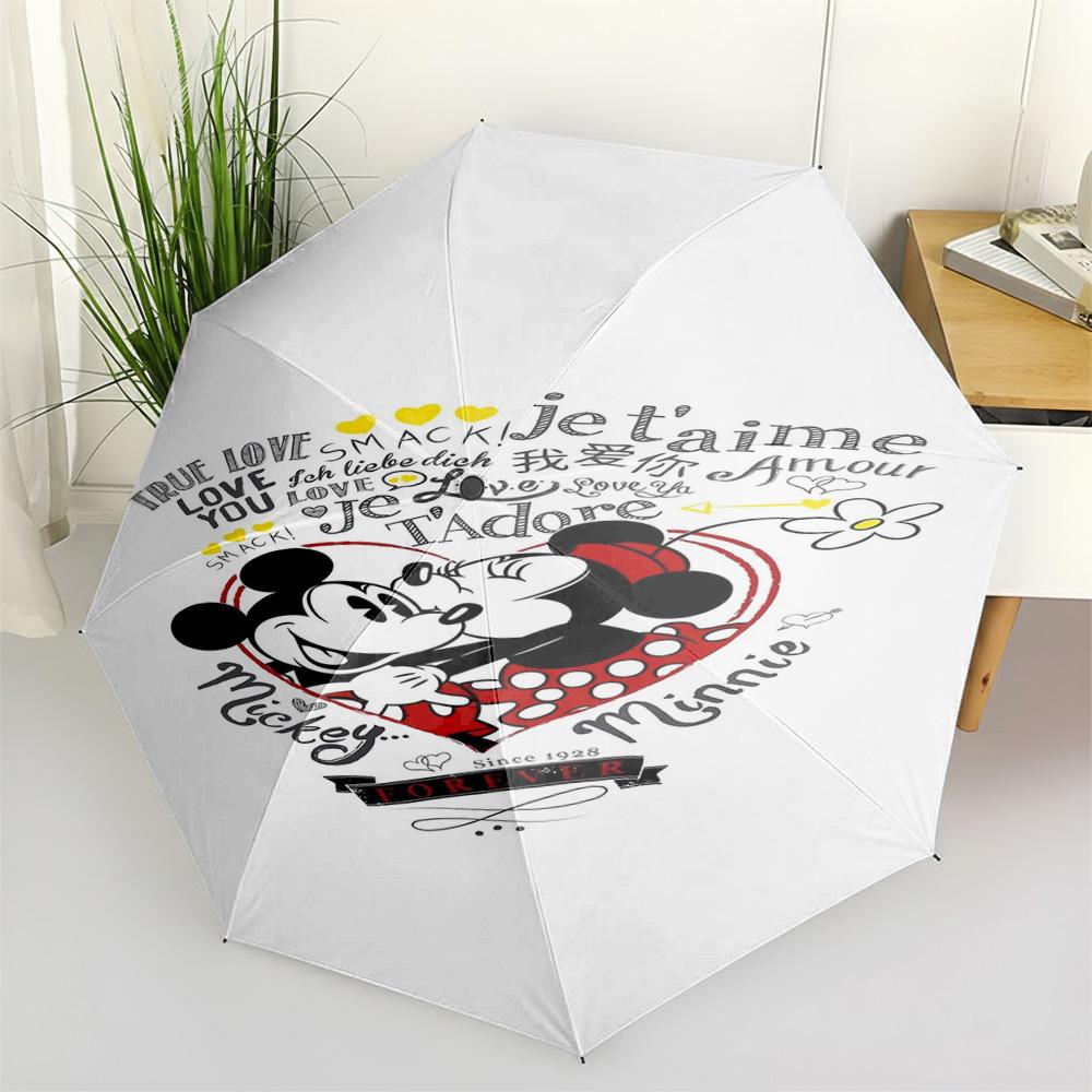 Disney Mickey Mouse Rope Climbing Print Navy Blue Folding Umbrella, Auto Open/Close Windproof UV Protection Travel Umbrella for