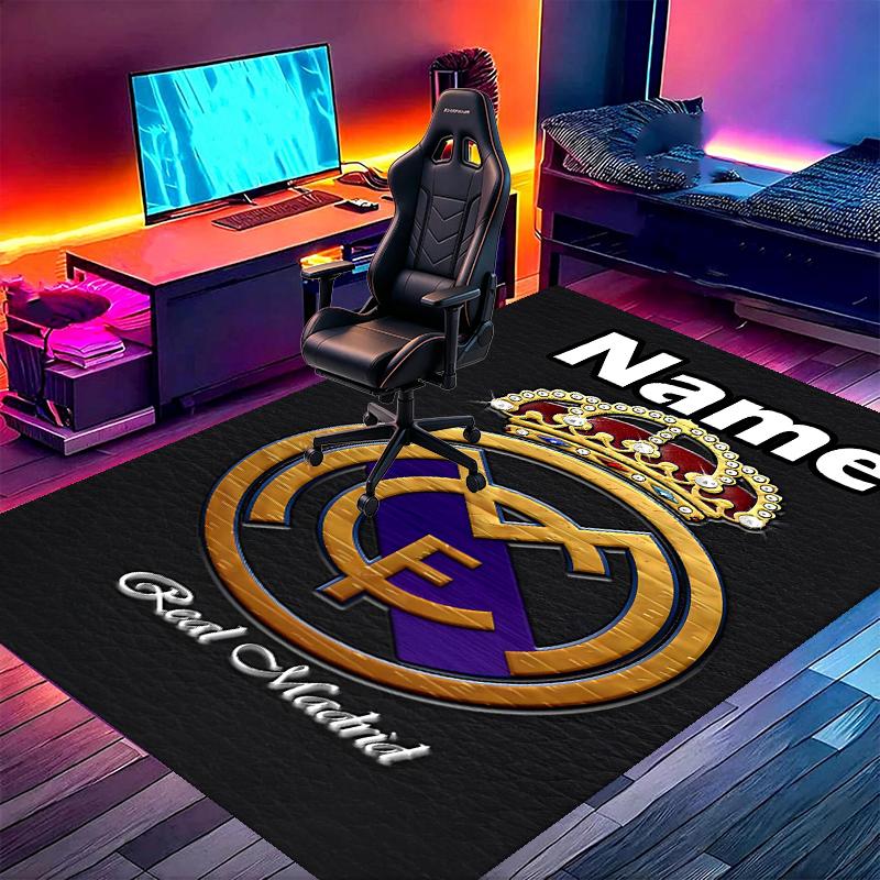 Custom Name Personalized Real Madrid Print Carpet, Versatile Home Decor Rug, for Playroom, Apartment, Balcony, Entryway, Hallway Gift