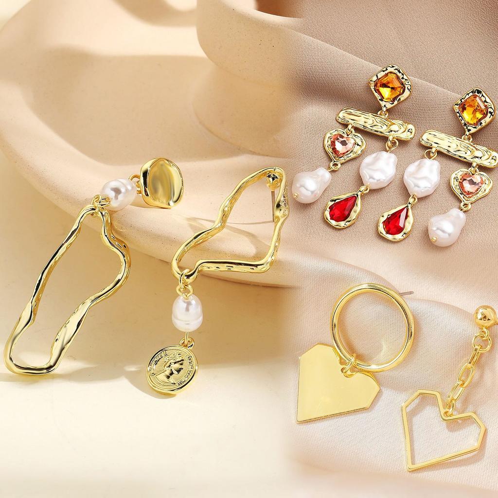 Niche Design Sense Ins Simple Asymmetric Earrings Baroque Temperament Asymmetric Earrings Trendy Earrings 2025 Lightweight Earrings for Sensitive Ears