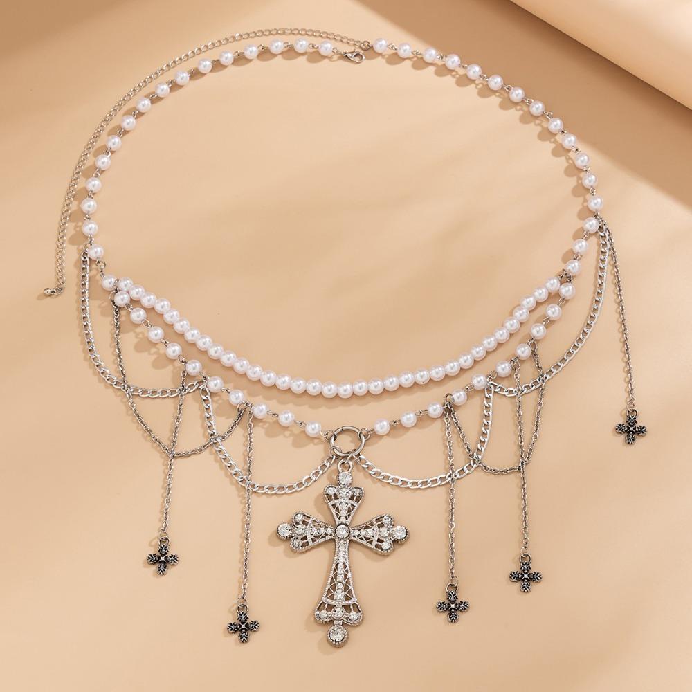 Acrylic Beads Y2K Silver Waist Chain Adjustable Crystal Tassel Waistband Waist Seal