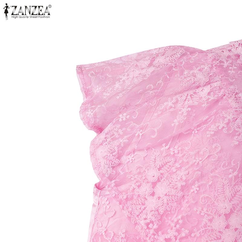 ZANZEA Женское летнее повседневное платье-футляр с вышивкой, кружевной вставкой и пэчворком