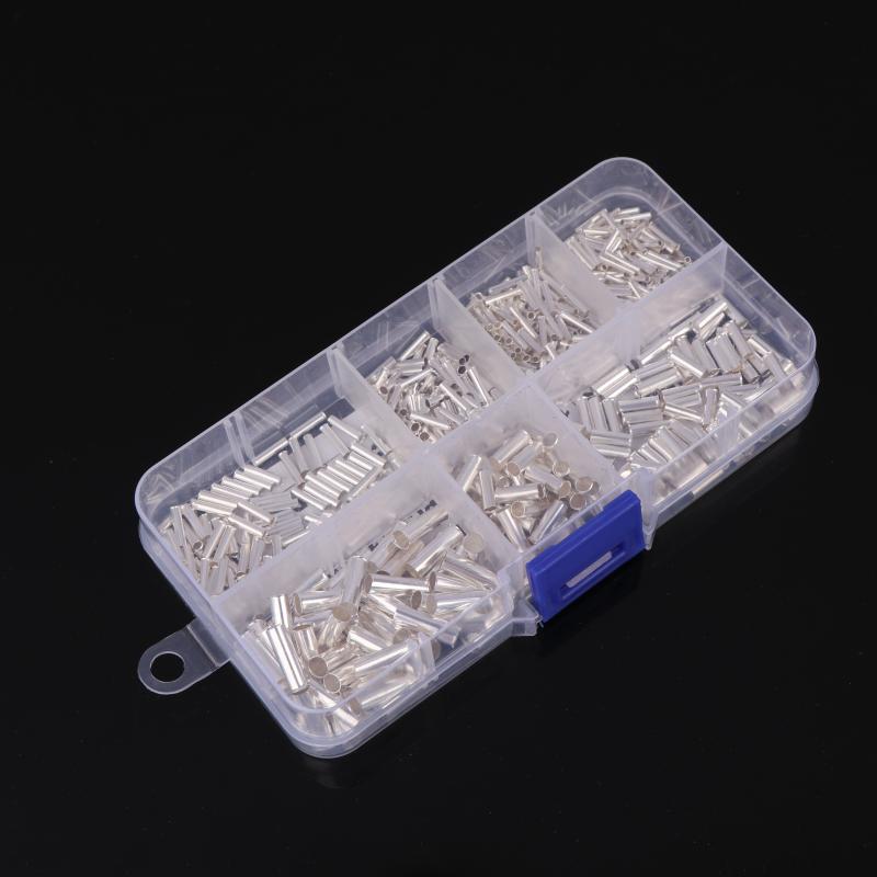700 шт. Смешанный размер Неизолированные кабельные гильзы Голый клеммник Трубчатые наконечники для проводов Простые для соединения проводов Обжим штифтом