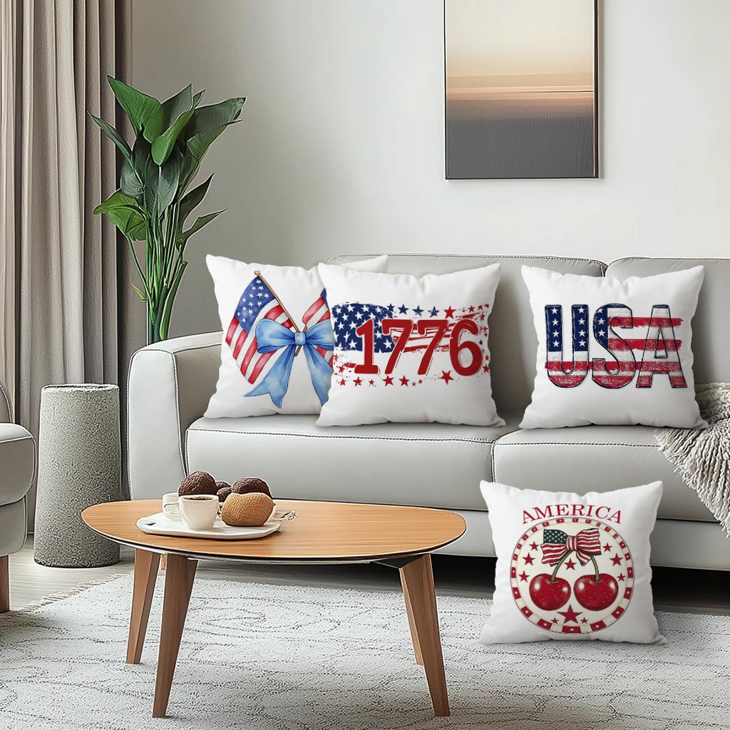 4pcs/set Independence Day Cushions Pillowcase Polyester Cushion Cover Throw Pillow Pillowcover Home Car Sofa Decor