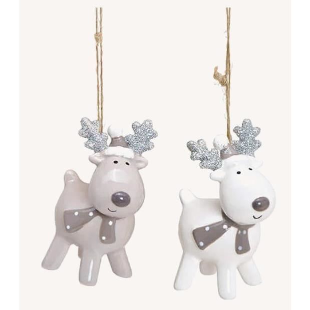 Suspension - Elk - Ceramic - Grey and White - 4x7x3cm - To Hang