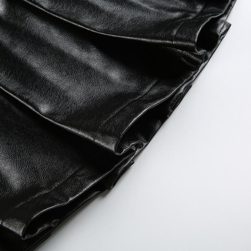 Женская индивидуальная юбка в стиле панк Spice Girl с заклепками на поясе, заниженной талией, на молнии, с полускладчатой кожаной отделкой