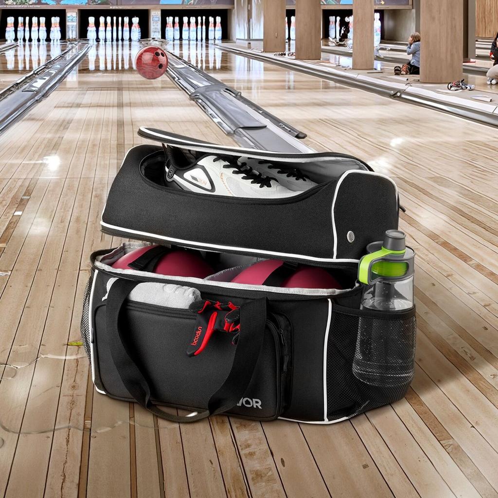 2 Ball Bowling Bag with Wheels Four Roller Bowling Bag Shoe Compartment