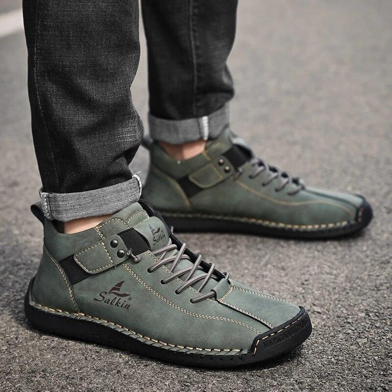 Новые повседневные мужские туфли ручной работы из кожи, дизайнерские кроссовки, мужские дышащие кожаные туфли, мужские ботильоны для отдыха на природе