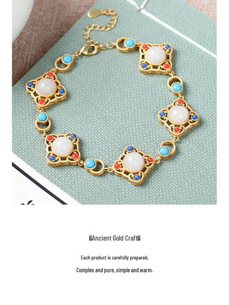 Gold-Plated Four-Leaf Clover Jade Bracelet: Chinese Style Handicraft