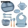 9 Pcs Baby Silicone Bib Divided Dinner Plate Sucker Bowl Spoon Fork Straw Cup Set Training Feeding Food Utensil Dishes