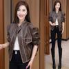 Brown Leather Jacket for Women Spring and Autumn New Women's Top Small Loose Short Leather Jacket