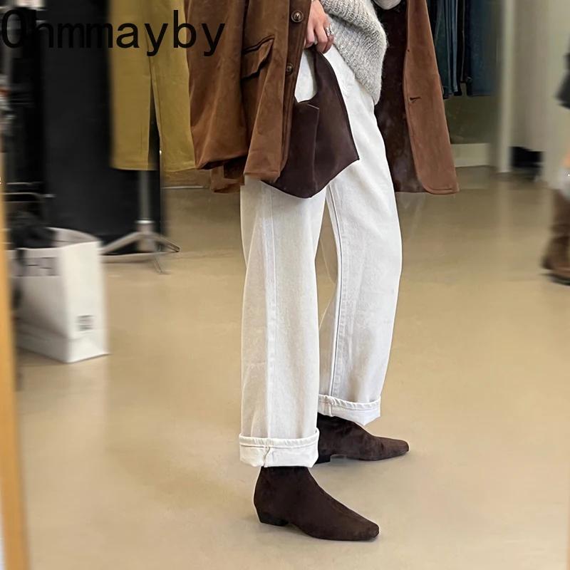 Winter Short Plush Women Ankle Boots Fashion Square Toe Short Booties Ladies Elegant Low Heels Largas Booties