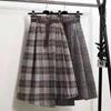 Fashionable Large Size Woolen Plaid Skirt for Women, High-waisted Thick Long Skirt with Irregular Hem