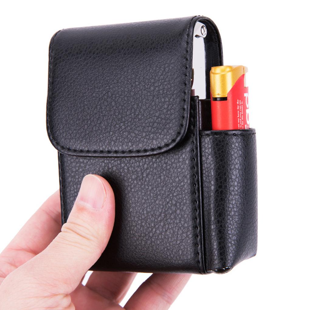 Women Men Storage Case Leather Stainless Steel Card Cash Holder Belt Pouch Lighter Wallet Pocket Solid Color Box Carrier