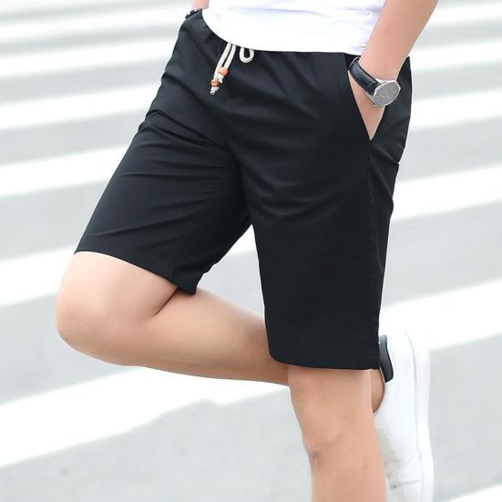 Мужские повседневные шорты-карго с эластичной завязкой на талии и карманами, повседневные шорты, однотонные прямые шорты до колена, уличная одежда