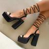 Summer Sexy Snake Print Thick Bottom Open Toe Platform Chunky Sandals Buckle Strap Shoes Women Party Strappy High Heels
