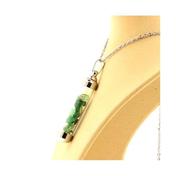 Stones and Minerals. Raw Tsavorite Garnet Necklace. 50 Mm Tube Model.