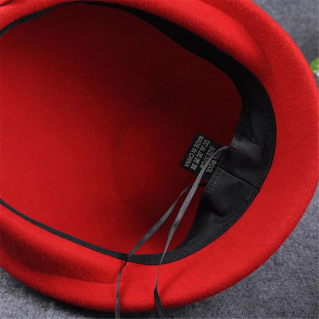 Elegant British Style Double Flower Woolen Beret Hat Ladies Winter Wool Felt Hat Airline Stewardess Cap