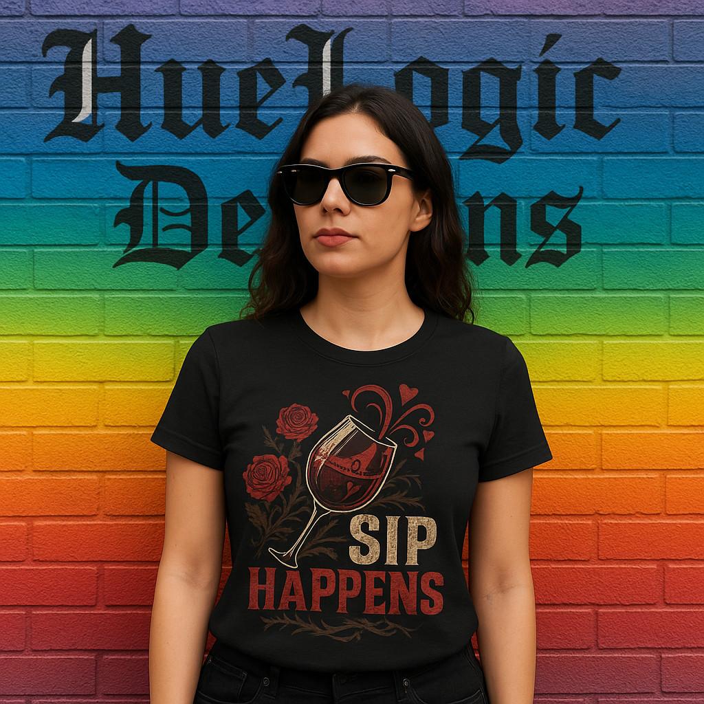 Sip Happens Wine T-shirt Funny Rose Glass Tee for Wine Lovers & Drinkers