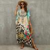 2023 Flora Printed Loose Kaftan Casual Summer Vacation Wear Tunic Women Clothes Beach Wear Swim Suit Cover Up Q1464
