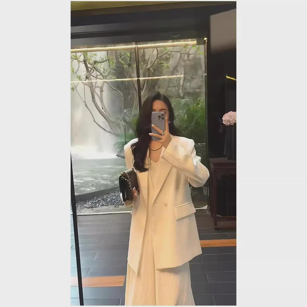 Женский костюм-двойка больших размеров: Длинная юбка на подтяжках и блейзер на весну/осень