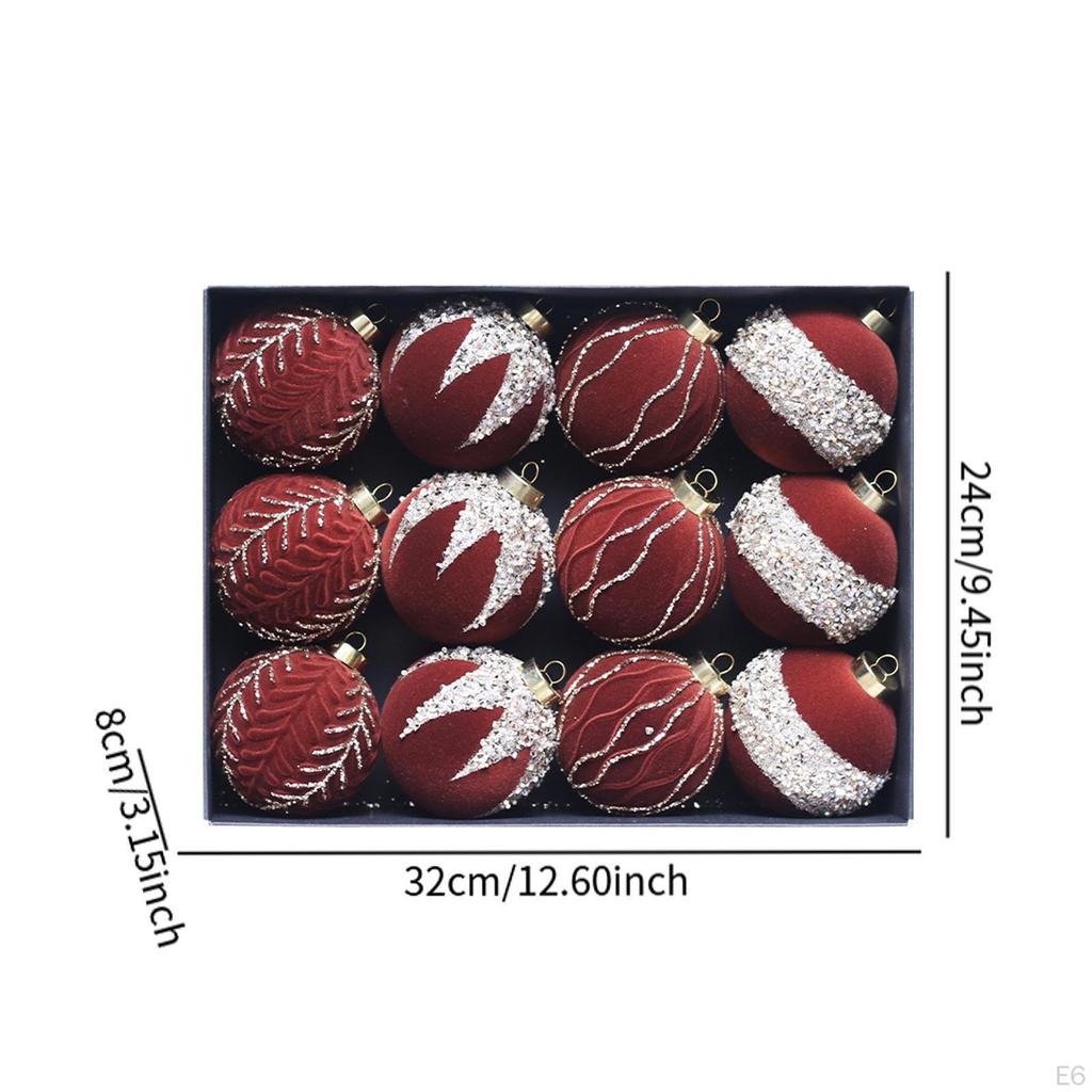 12 Christmas Balls Made of Velvet for Decoration, Flocked And Decorative Parties.