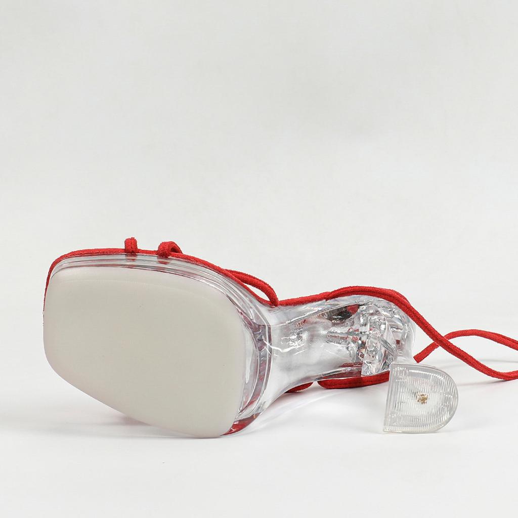 Женские сексуальная модель автомобиля 12 см, модные прозрачные сандалии для ночного клуба на толстом каблуке с квадратной головкой и кристаллами, противоскользящие сандалии с ремешком LFD