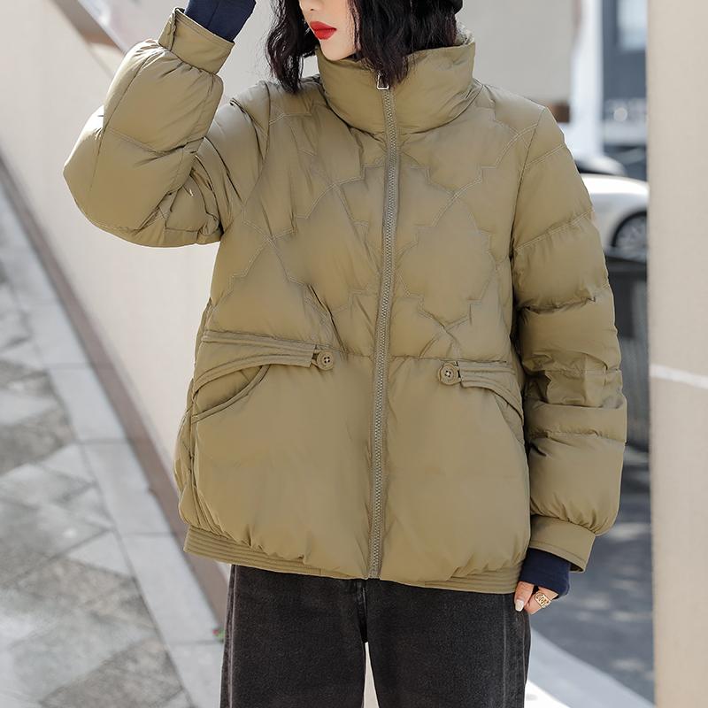 Пуховик женский короткий стиль 2024 новый зимний воротник стойка теплый белый утиный пух