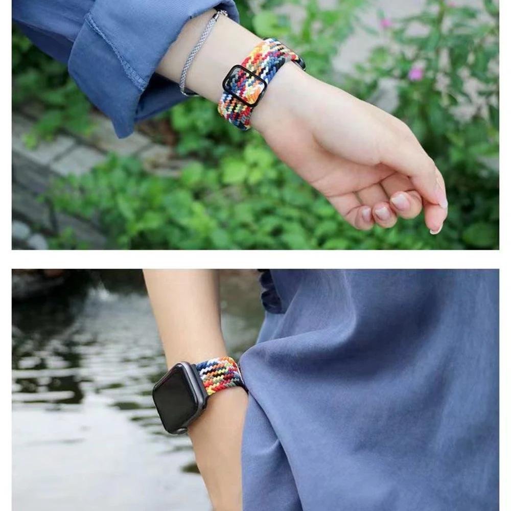 Нейлоновый плетеный ремешок-петля для Apple Watch Ultra/2 49 мм 10 9 8 7 46 мм 45 мм 41 мм 6 5 4 SE 44 мм 40 мм Эластичный ремешок для iWatch 3 42 мм