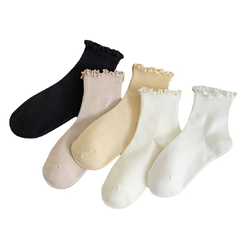 Женские весенние новые универсальные однотонные носки средней длины с грибным кружевом