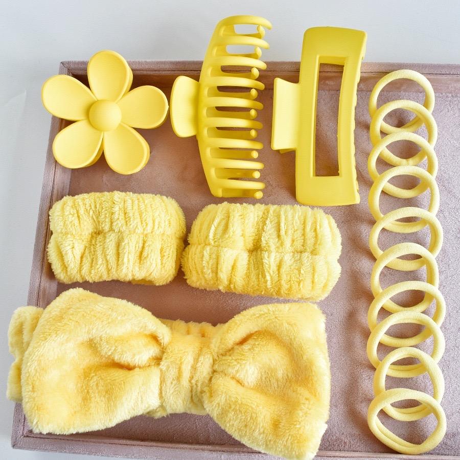 16pcs Set Spa Washing Fluffy Wristband Bow Headbands Flower Hair Claw Women's Hair Accessories