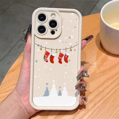 Мультяшный Рождественская Елка Снеговик Чехол для Телефона для iPhone 17 Air 16 15 14 Plus 13 12 11 Pro Max 8 7 X Подарок Санта Клауса Ударопрочный Складки Текстура Мягкий Чехол