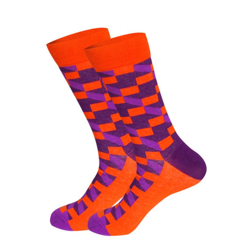 Men's Fashion Socks Cotton Wedding Socks Paragraph Diamond Pattern Geometric Business In Tube Socks