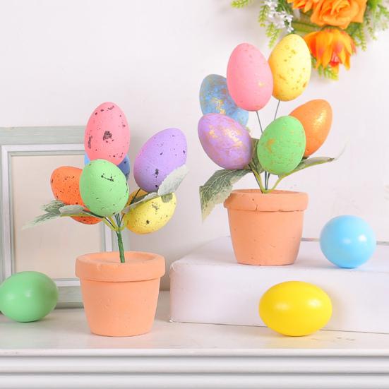 Easter Egg Bonsai Colorful Simulated Easter Egg Potted Plant DIY Foam Bunny Eggs for Home Party Decoration