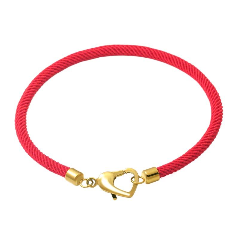 XD Heart-shaped clasp bead bracelet, 3D hard gold beads, red bracelet cord 3mm rope Stainless steel buckle pure cotton bracelet