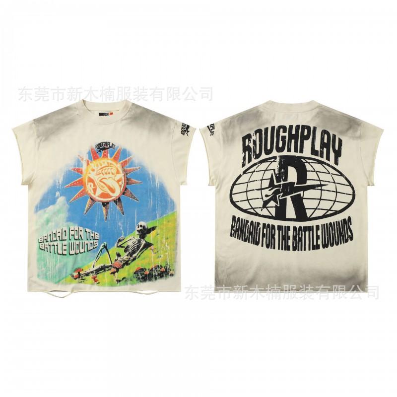 Mens Distressed Washed Vintage Graphic Tee With Rhinestone Embellishment Loose Fit Short Sleeve Cotton T-Shirt